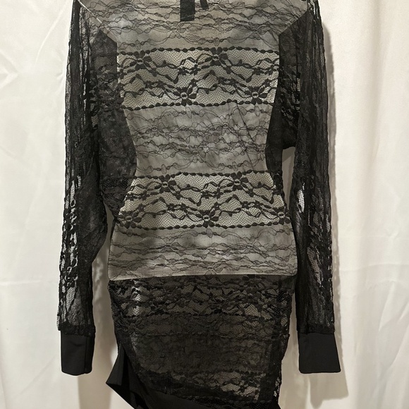 Sheer Black Lace Goth Mini Dress Tunic Top Y2K Batwing Sleeves Asymetrical Hem - Picture 3 of 7